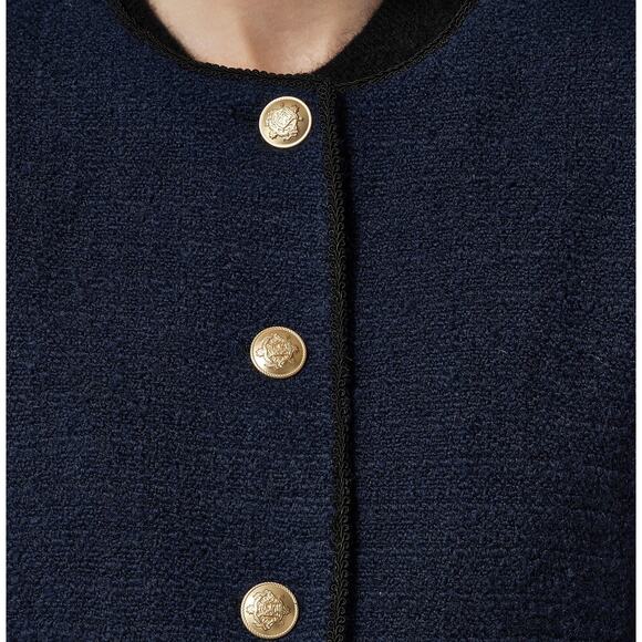 J.Crew Tweed Bomber Lady Jacket Navy Wool Blend Preppy Cropped Relaxed US 12 NWT - Picture 3 of 11